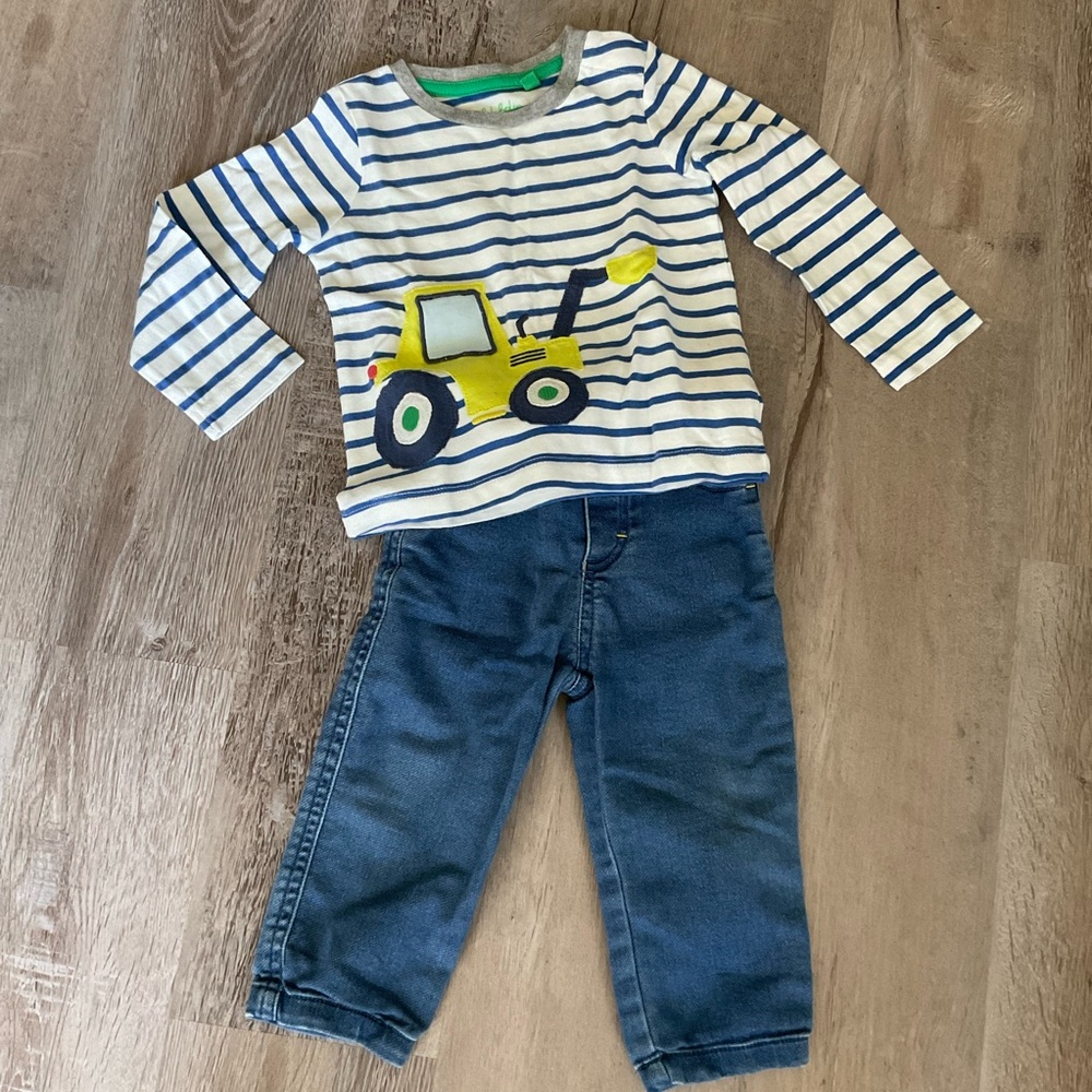 BABY BODEN 6/12 tractor shirt and jeans set